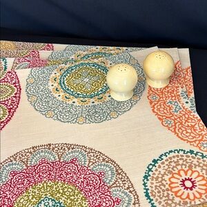 Vintage Fiestaware yellow salt & pepper shakers and 4 new Better Homes placemats